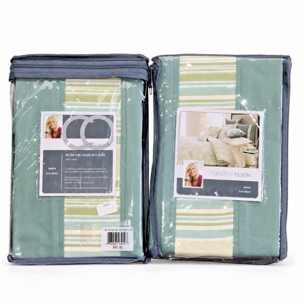 Candice Olson Natura Euro Shams Set of 2 Sage Green 26x26 Cotton New NIP Bedding